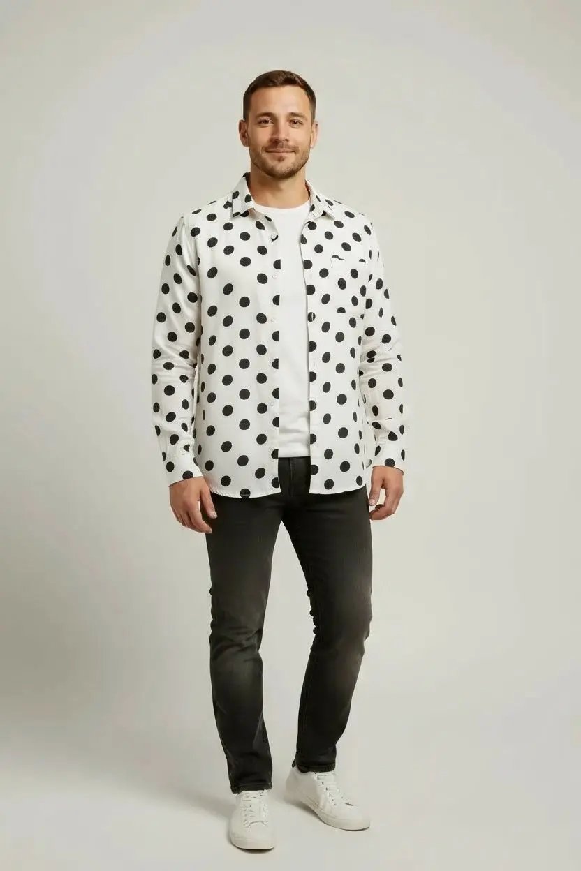 Men's Dot Print Lapel Everyday Long Sleeve Shirt Dan Flashes