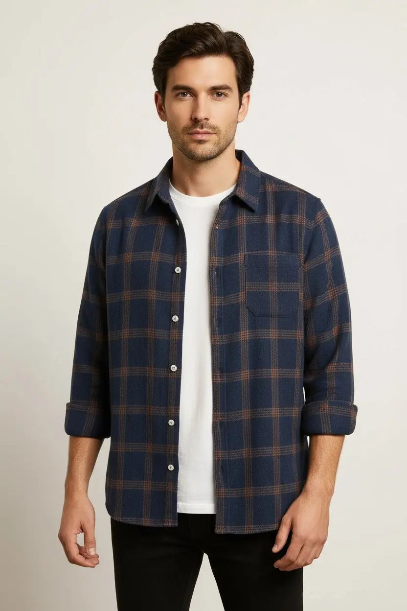 Men's Fashion Casual Plaid Long Sleeve Shirt Dan Flashes