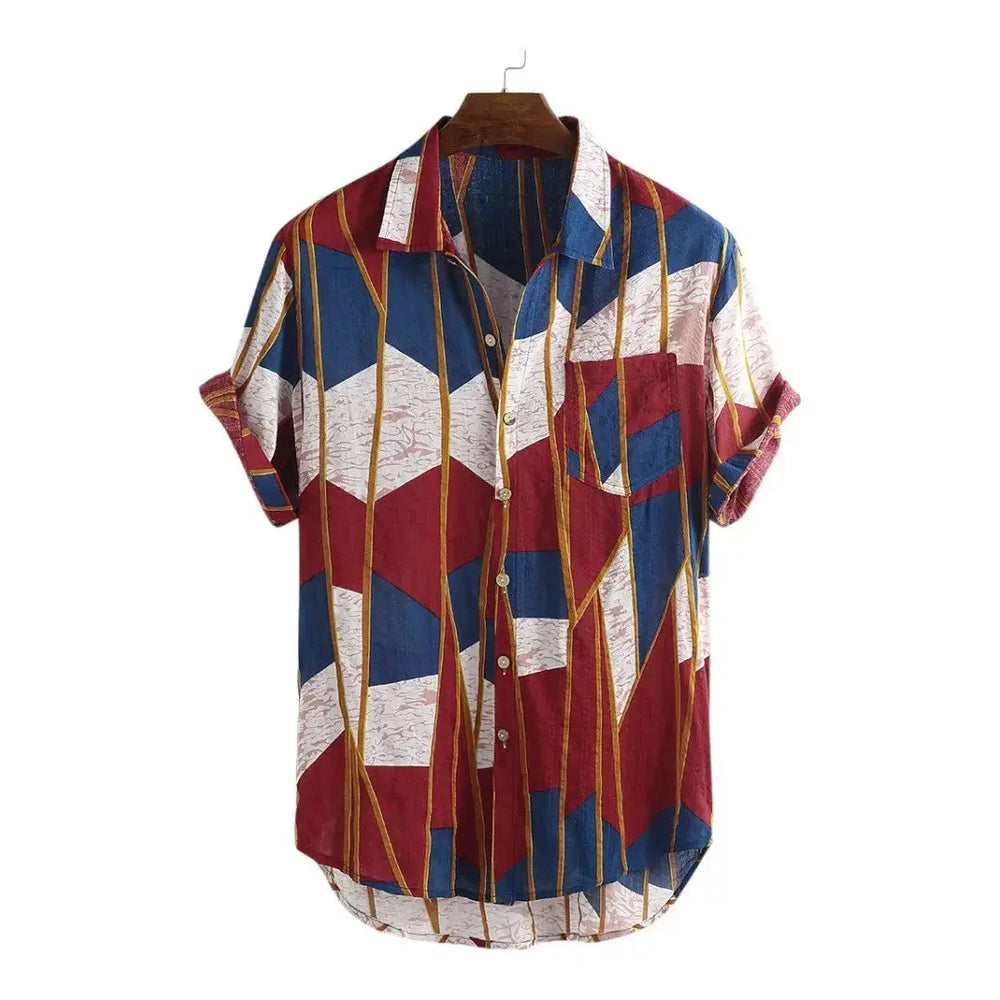 Angular Colorblock Beach Shirt, Red option, front view