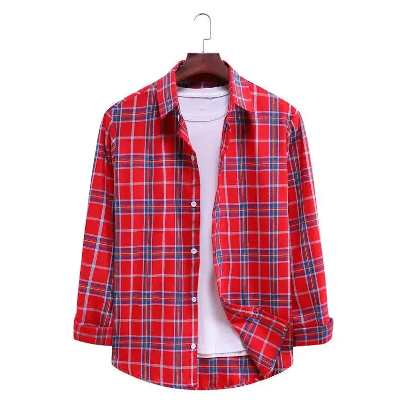 Plaid Long Sleeve Shirt, Red option, front view