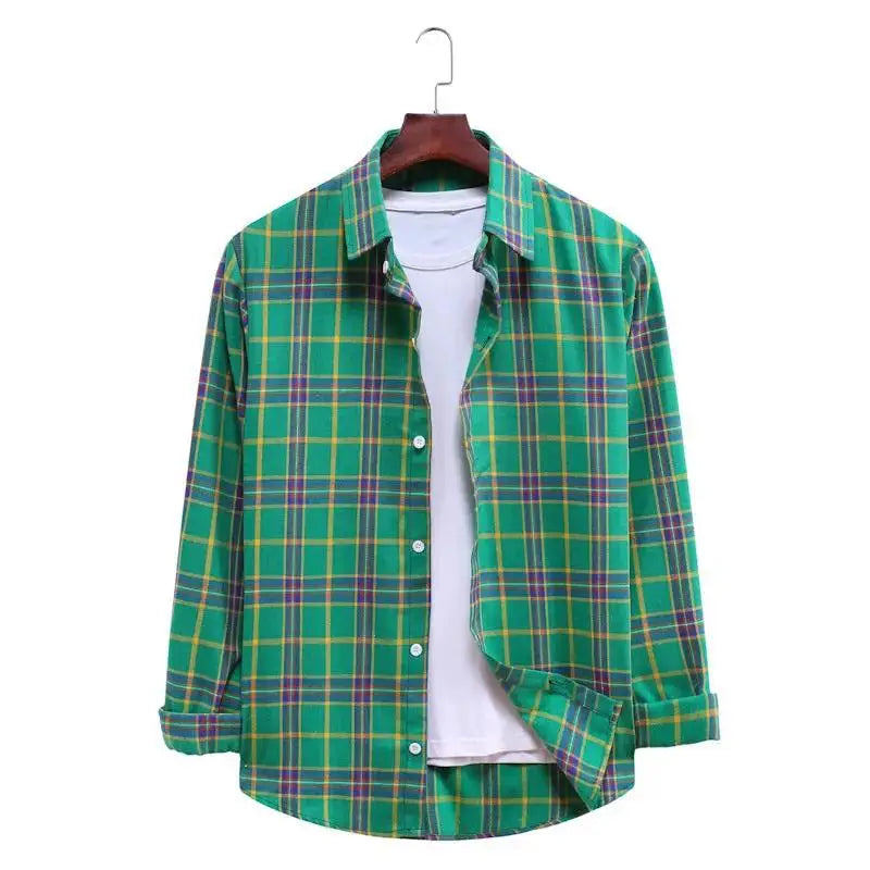 Plaid Long Sleeve Shirt, Green option, front view