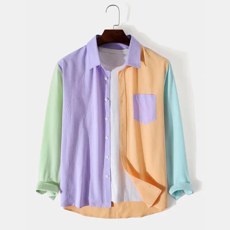 Men's Shirt Fashion Lapel Long Sleeve Colorblock Dan Flashes
