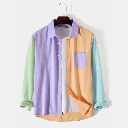 Men's Shirt Fashion Lapel Long Sleeve Colorblock Dan Flashes