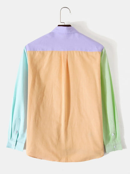 Men's Shirt Fashion Lapel Long Sleeve Colorblock Dan Flashes