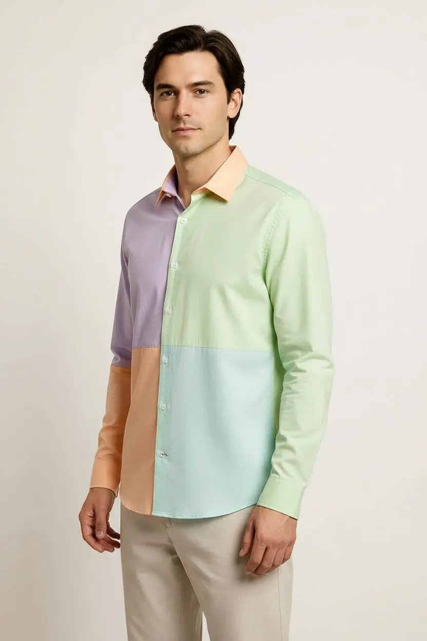 Men's Shirt Fashion Lapel Long Sleeve Colorblock Dan Flashes