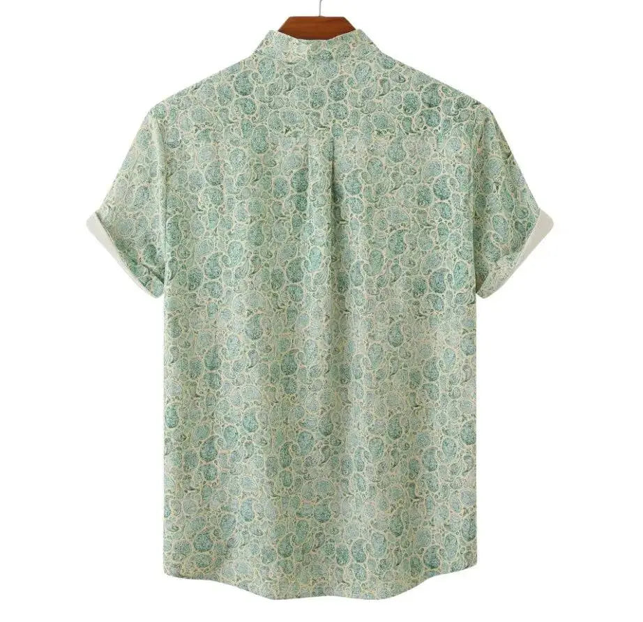 Fine Paisley Band Collar Shirt, back view
