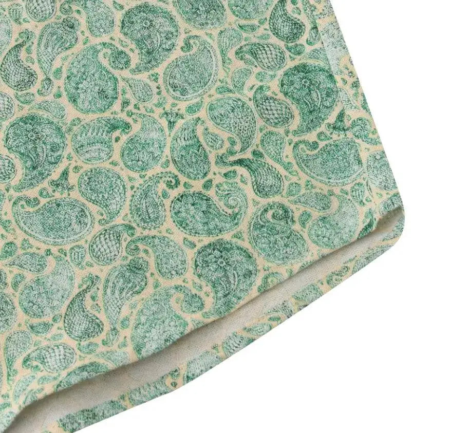 Fine Paisley Band Collar Shirt, hem and pattern detail