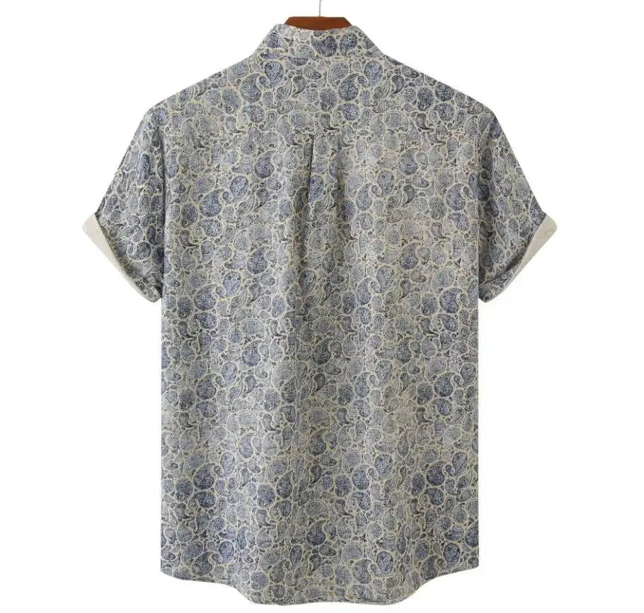 Fine Paisley Band Collar Shirt, Blue option, back view