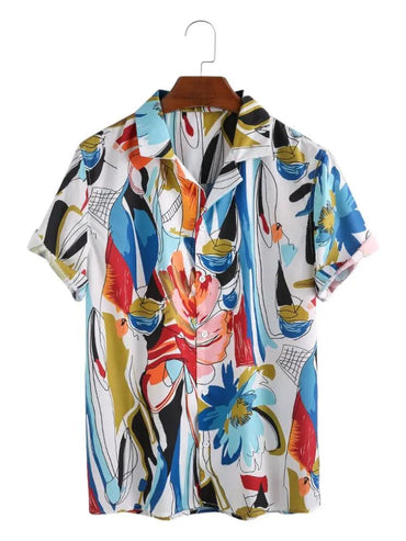 Vacation Print Bamboo Hemp Button-Up Shirt for men in bamboo hemp - Dan Flashes