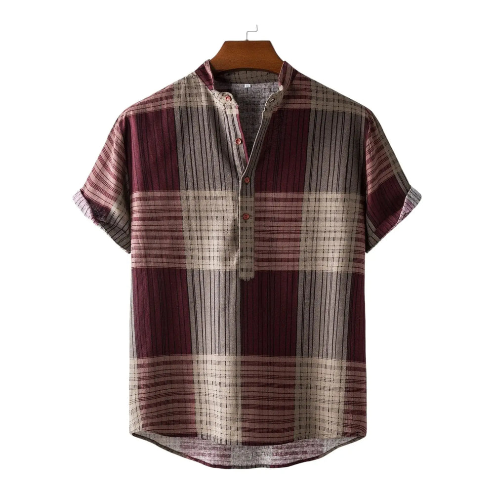 Windowpane Check Short-Sleeve Shirt, Black/red option, front view