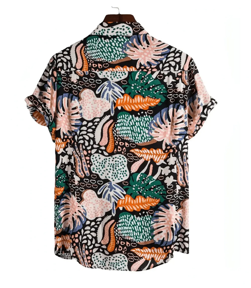 Abstract Leaf Print Beach Shirt, back view