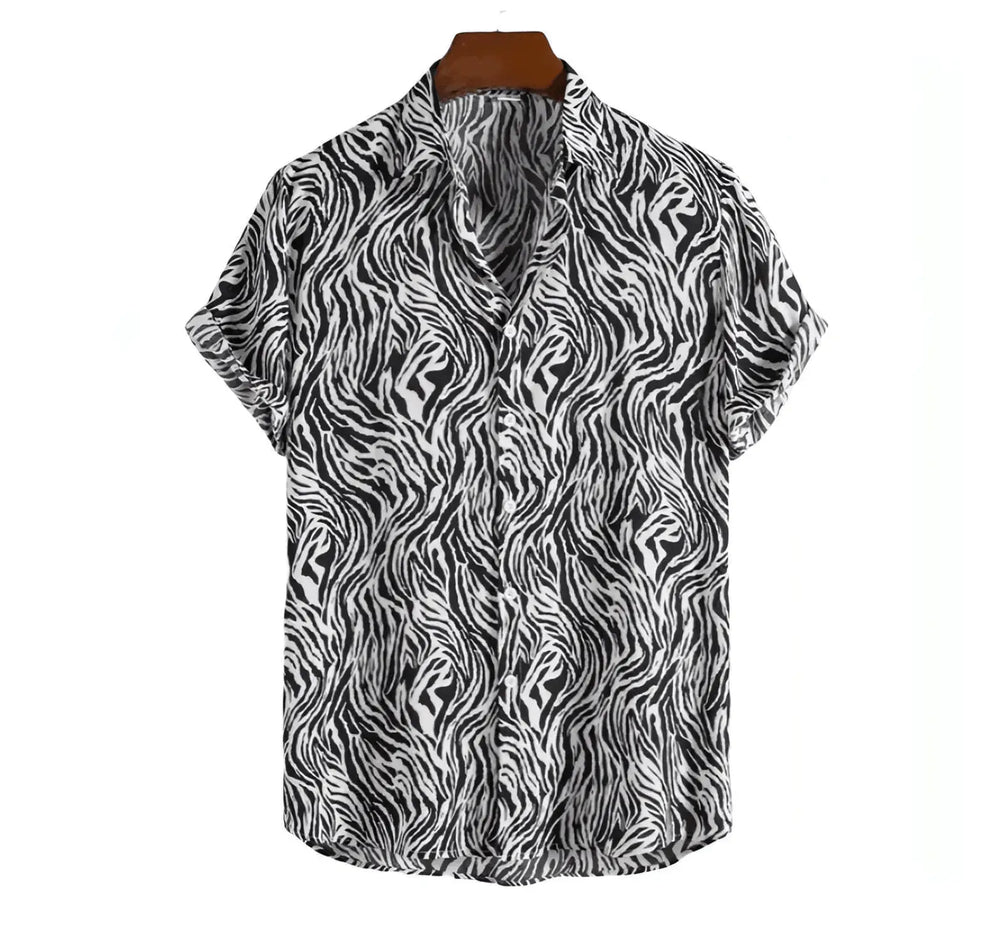 Tiger Stripe Beach Shirt, White option, front view