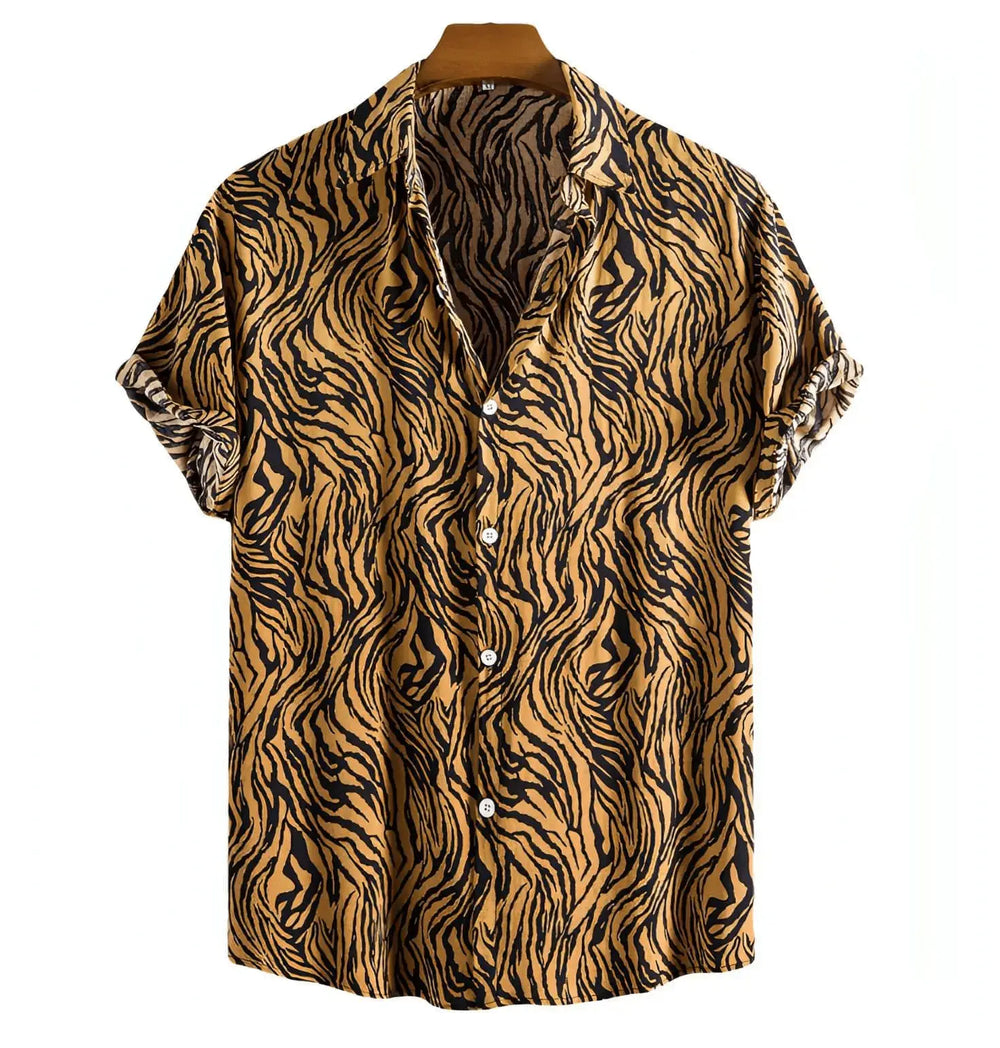 Tiger Stripe Beach Shirt, Tan option, front view
