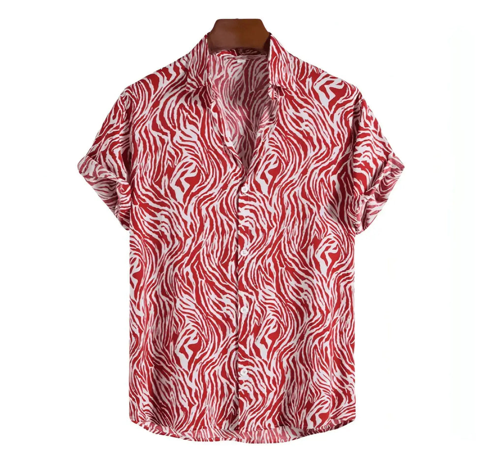 Tiger Stripe Beach Shirt, Red option, front view