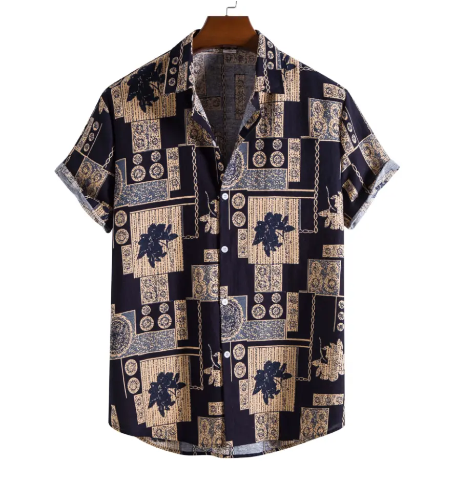Decorative Panel Hawaiian Shirt, Blue option, front view