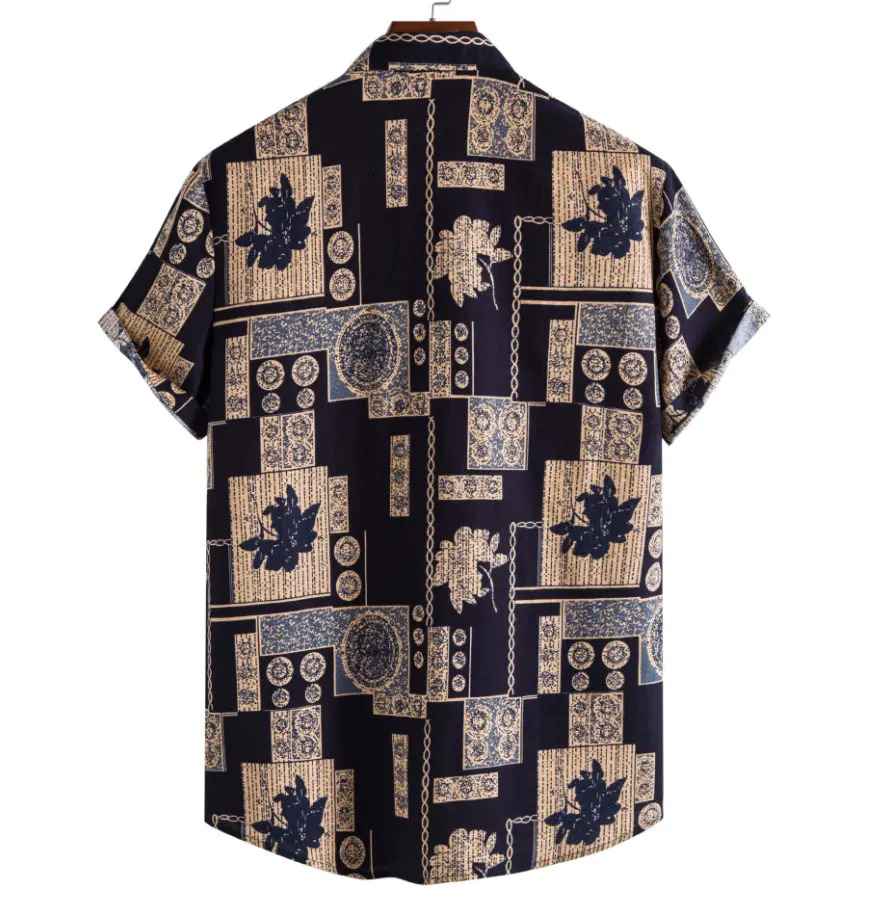 Decorative Panel Hawaiian Shirt, Blue option, back view