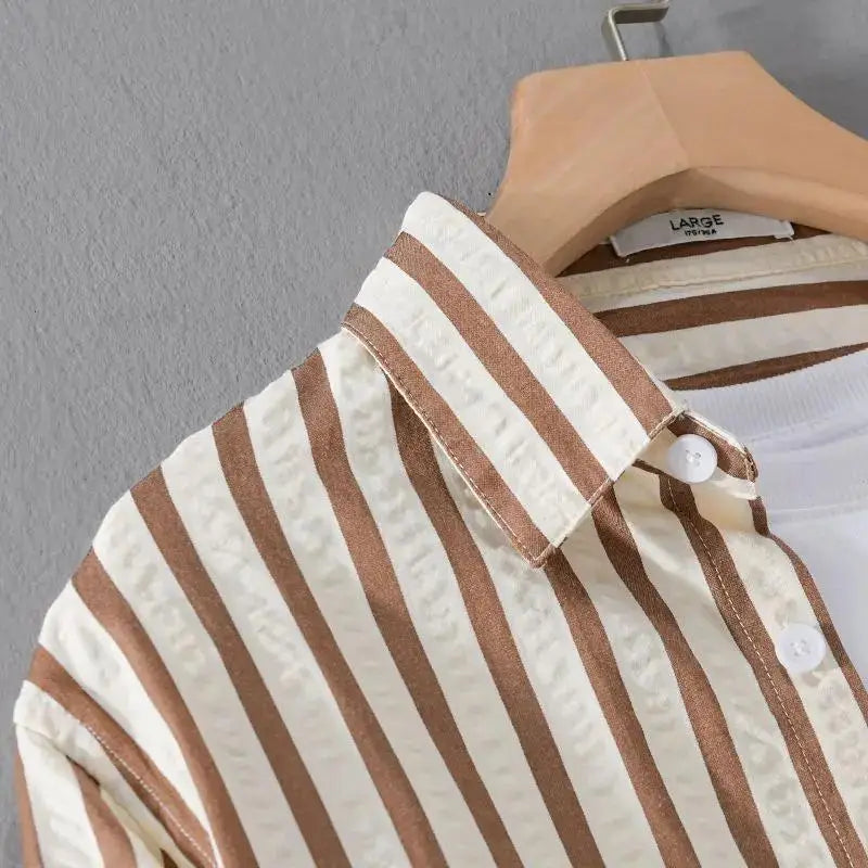 Brown Stripe Long Sleeve Shirt, collar detail