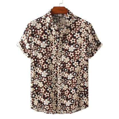 Mens Summer Button Up Shirt - Floral Pattern - Shirt - Dan Flashes - Medium - Mens summer button up shirt - Floral pattern - Dan Flashes