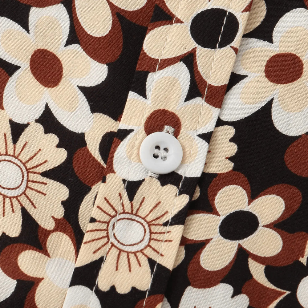 Small Flower Print Button-Up Shirt, button-front and pattern detail