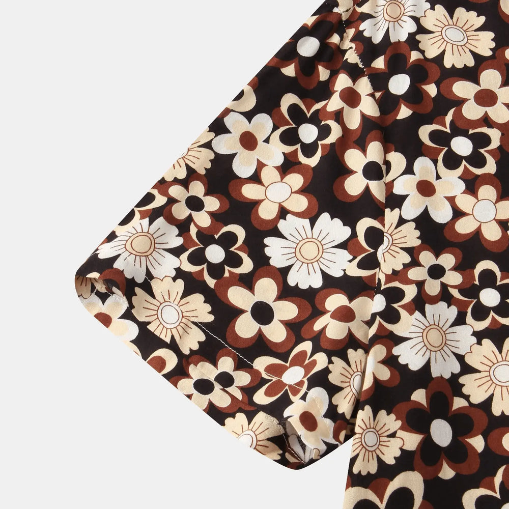 Small Flower Print Button-Up Shirt, sleeve and pattern detail