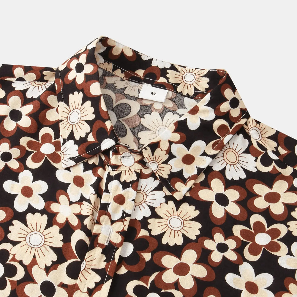 Small Flower Print Button-Up Shirt, collar detail