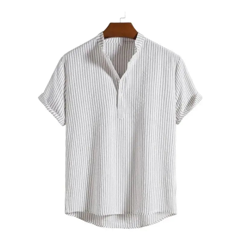 Textured Solid Band Collar Shirt, White option, front view
