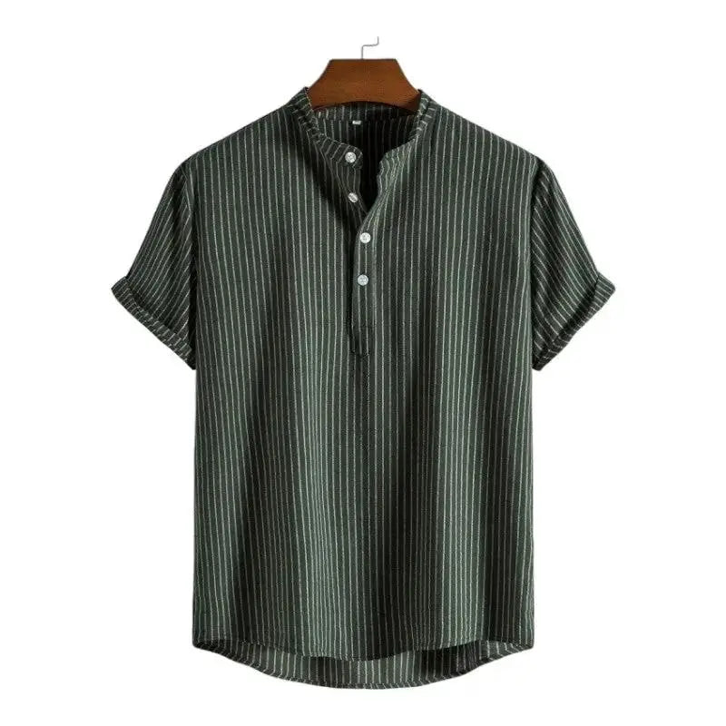 Textured Solid Band Collar Shirt, Green option, front view
