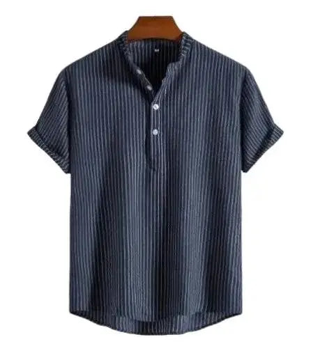 Textured Solid Band Collar Shirt, Blue option, front view