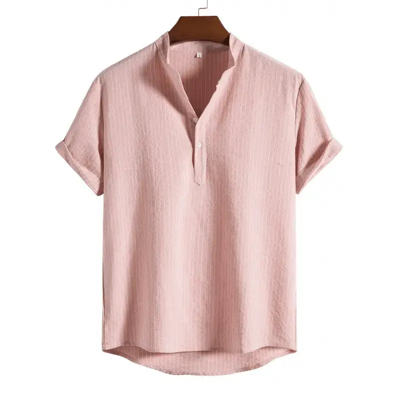 Textured Solid Band Collar Shirt, Pink option, front view