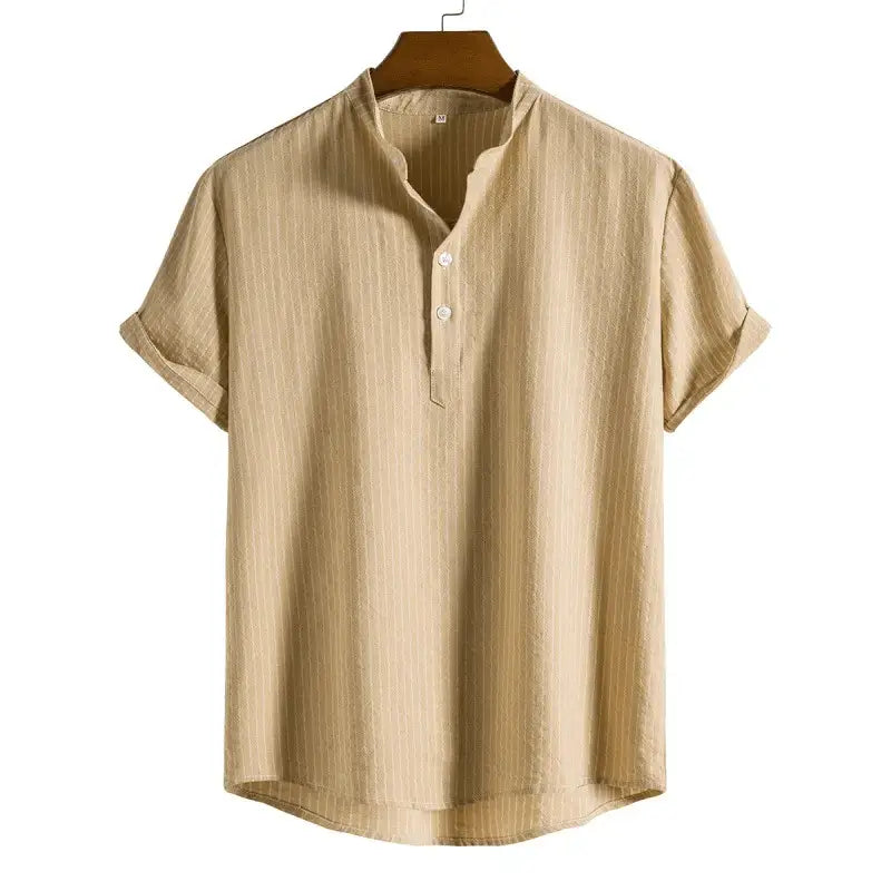 Textured Solid Band Collar Shirt, Khaki option, front view