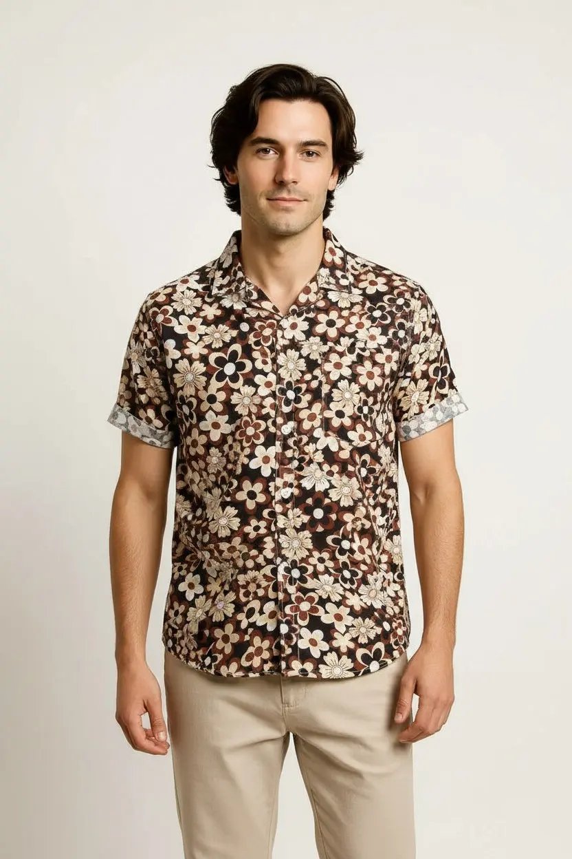 Mens summer button up shirt - Floral pattern - Dan Flashes