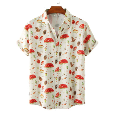 Mushroom Print Button-Up Shirt for men in bamboo hemp - Dan Flashes