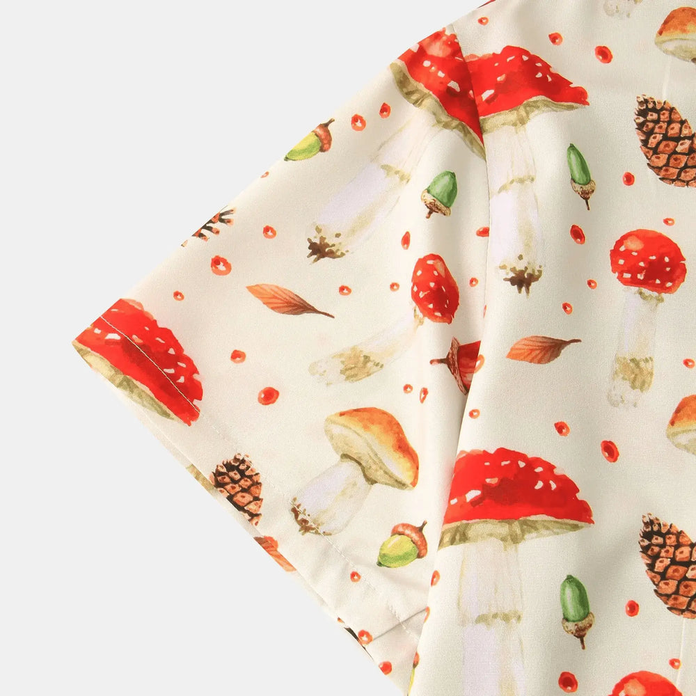 Mushroom Print Button-Up Shirt, sleeve and pattern detail