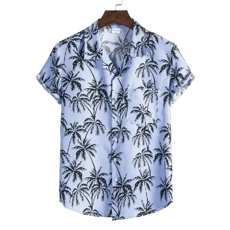 Palm Tree Button-Up Shirt, Light blue option, front view