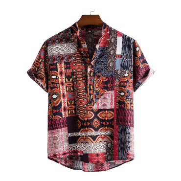 Party Pattern Band Collar Shirt for men in cotton-linen blend - Dan Flashes