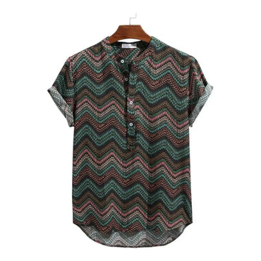 Party Print Band Collar Shirt for men in bamboo hemp - Dan Flashes