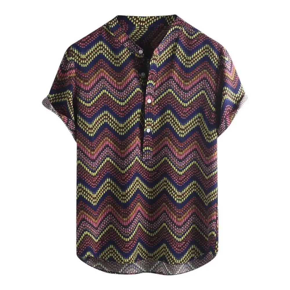 Zigzag Pattern Short-Sleeve Shirt, Purple option, front view