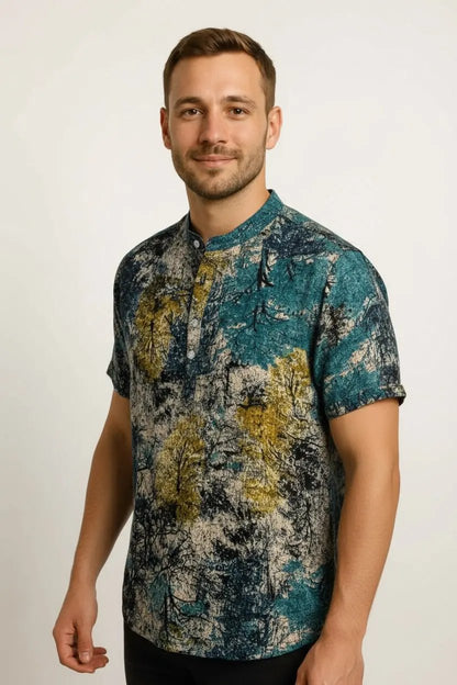 Pattern Button-up Mandarin Collar Shirts Dan Flashes