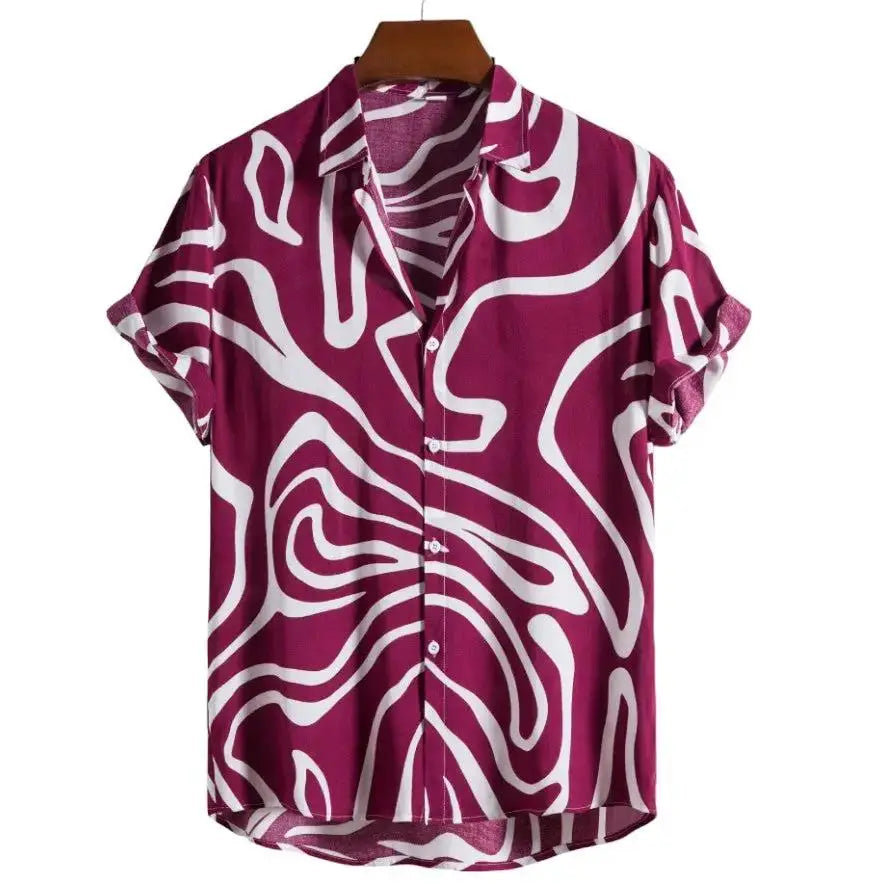 Wavy Line Hawaiian Shirt, Red option, front view