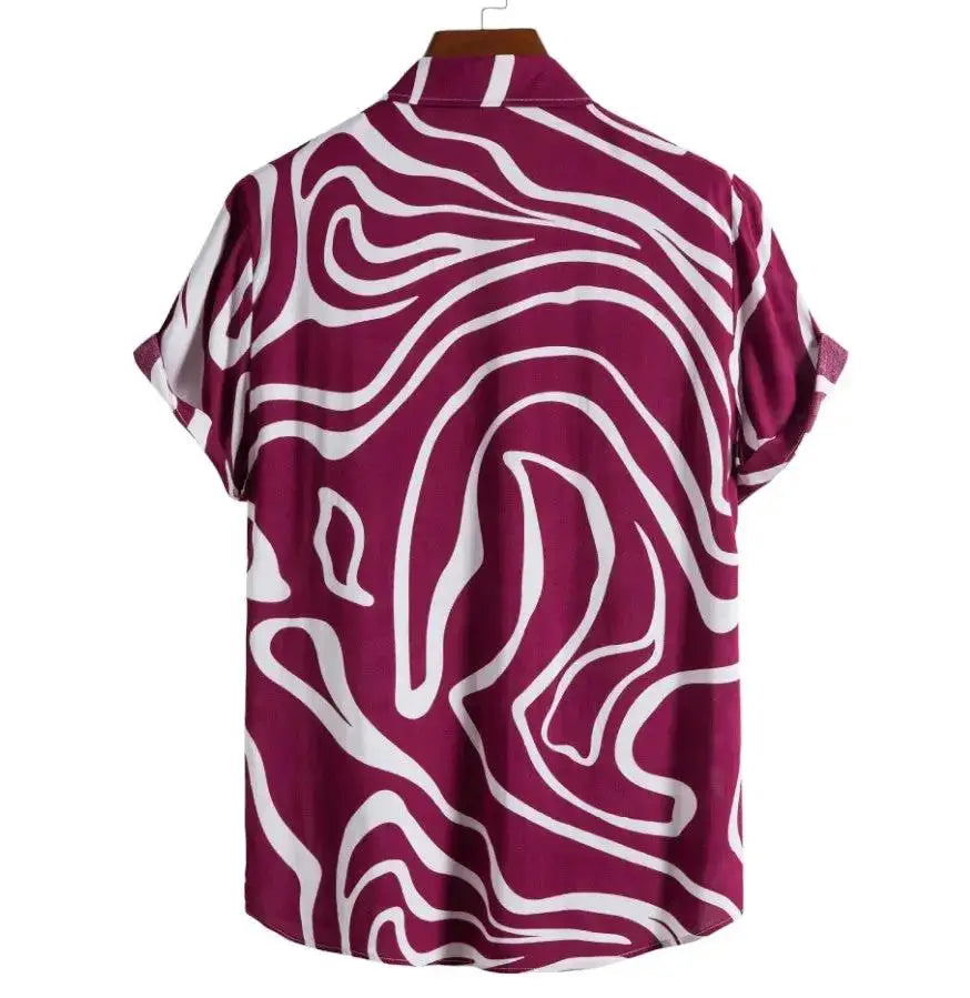 Wavy Line Hawaiian Shirt, Red option, back view