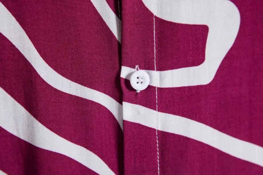 Wavy Line Hawaiian Shirt, button-front and pattern detail