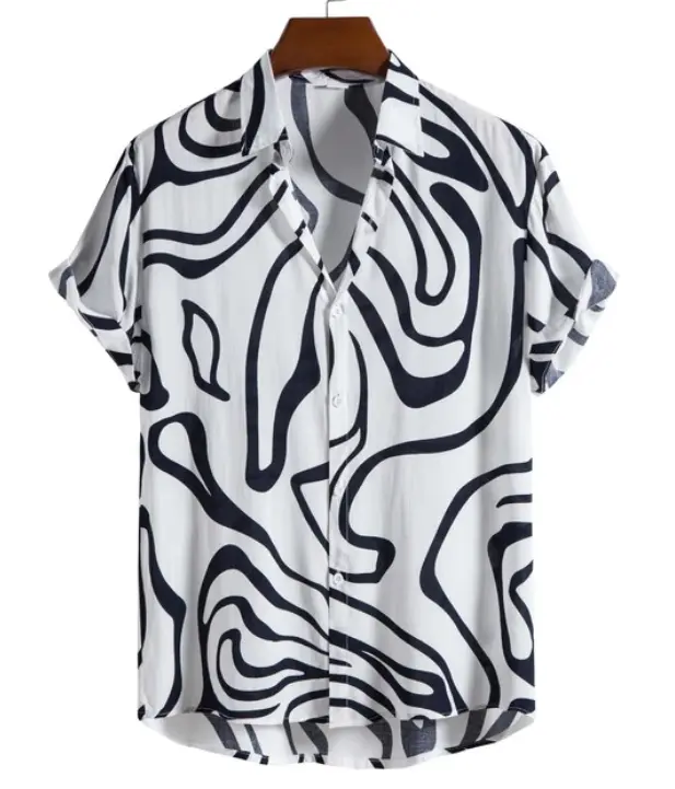 Wavy Line Hawaiian Shirt, White option, back view