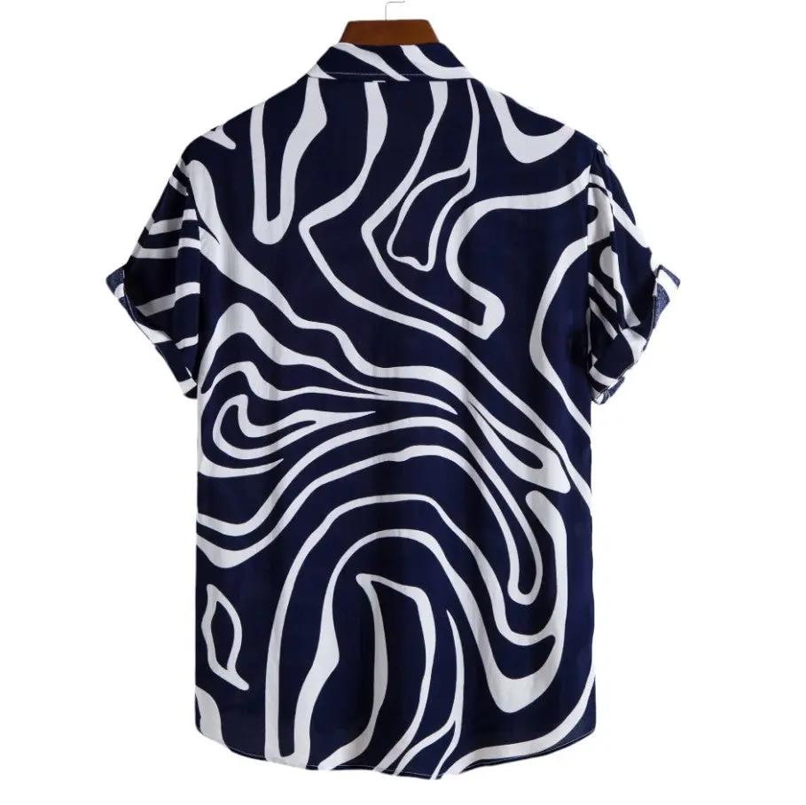 Wavy Line Hawaiian Shirt, Blue option, back view