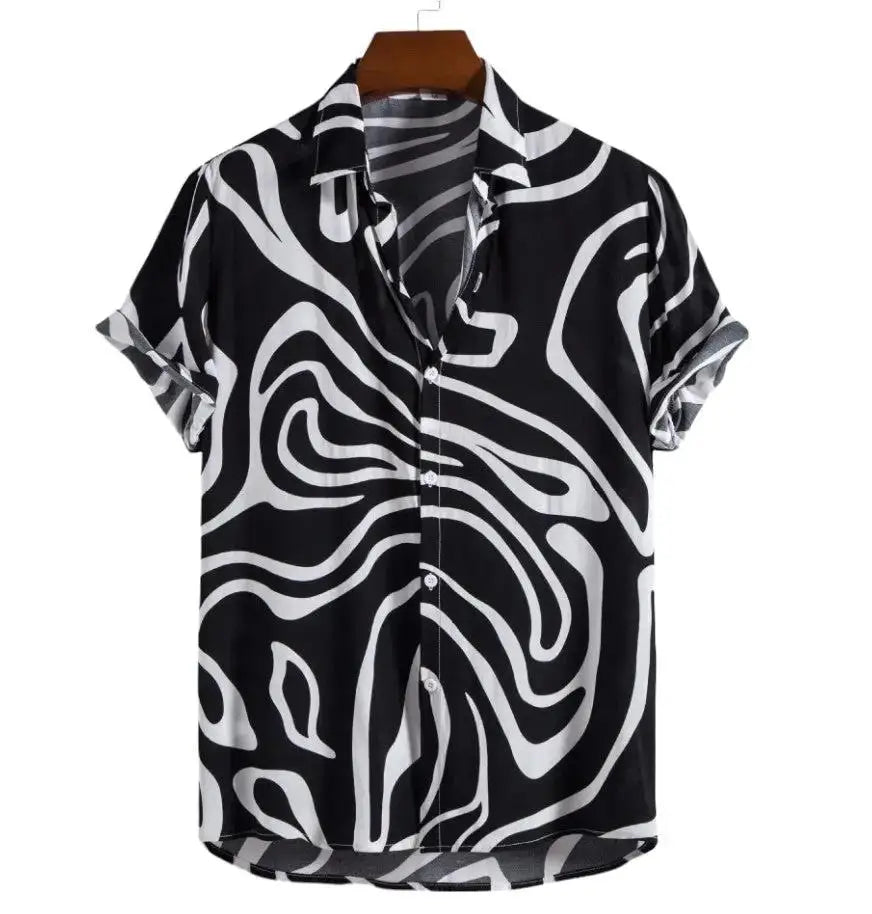 Wavy Line Hawaiian Shirt, Black option, front view
