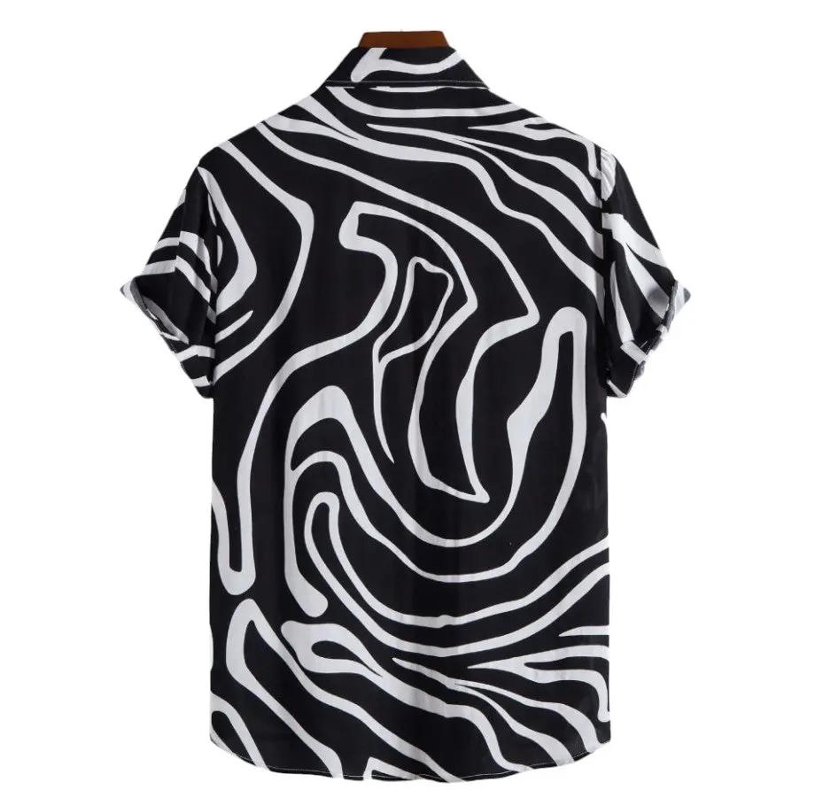 Wavy Line Hawaiian Shirt, Black option, back view
