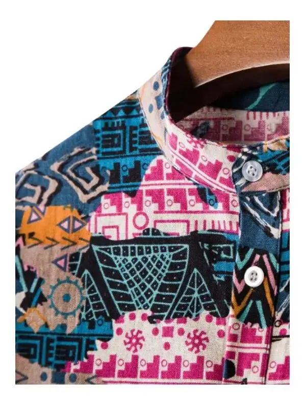 Pink Accent Border Pattern Shirt, collar detail