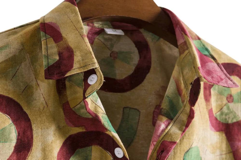 Colorful Circle Print Shirt, collar detail