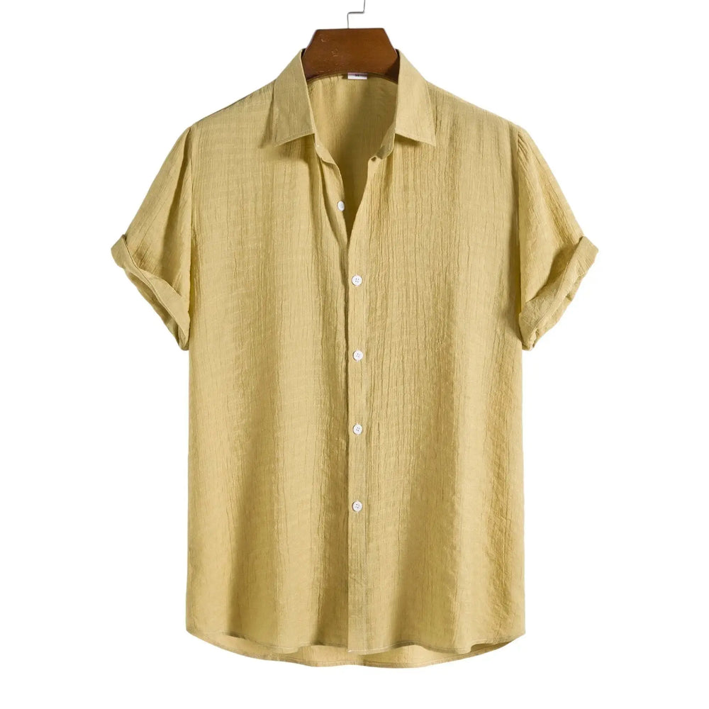 Solid yellow short-sleeve button-up beach shirt