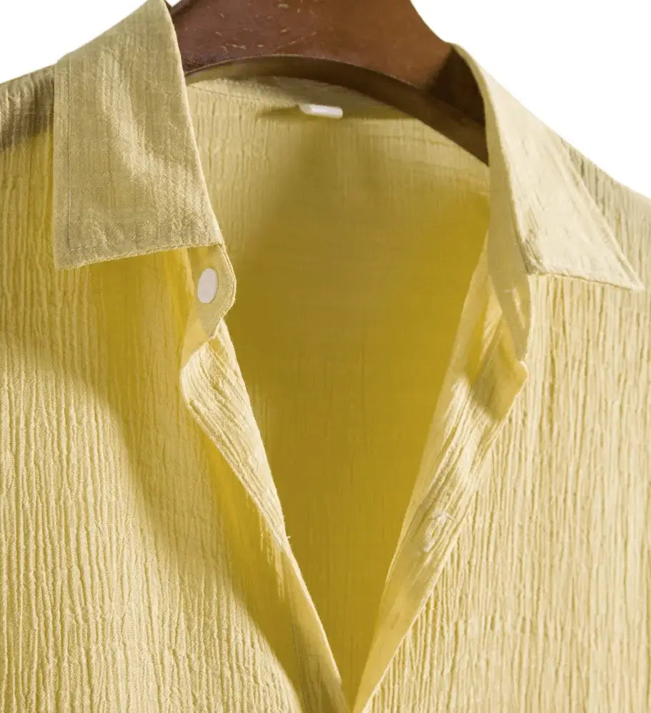 Solid Textured Beach Shirt, collar detail