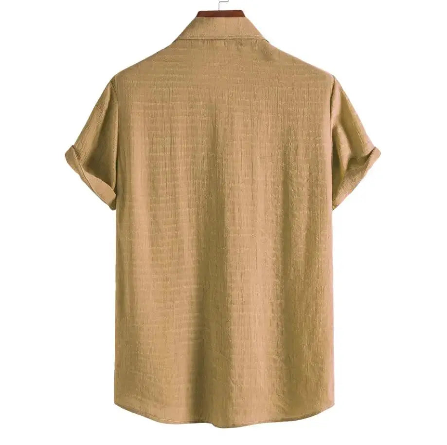 Solid Textured Beach Shirt, Khaki option, back view